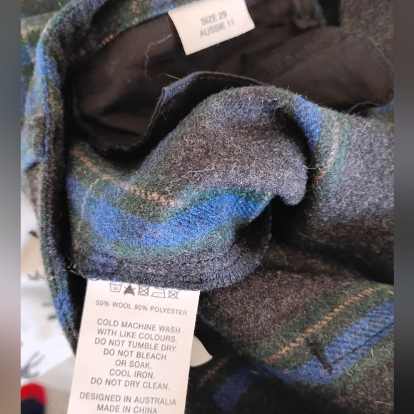 ROLLA'S Wool Blend Plaid Pants High Waist Wide Leg Blue Gray Size 29 - Picture 17 of 17